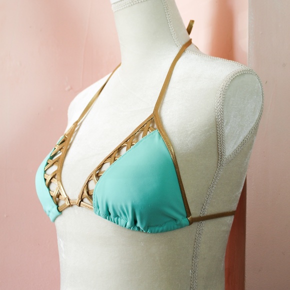 Victoria’s Secret Triangle top - Gold Braided Trim - Picture 2 of 8